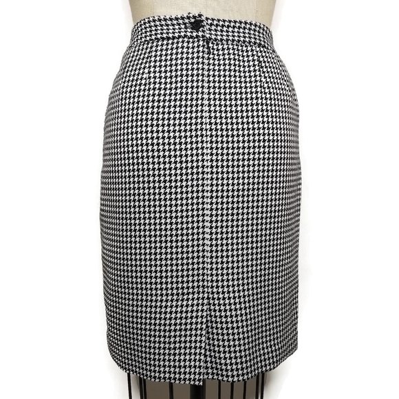 Petite Sophisticate Pencil Skirt 4P Pockets Houndstooth Check Woven Lined - Picture 3 of 9